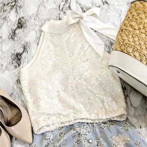 NWOT🌟WHBM Sequin Bow Halter Top